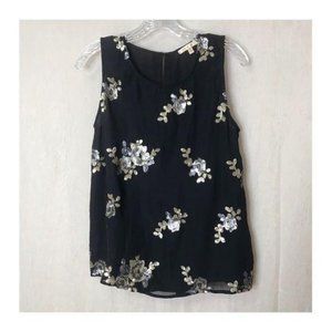 Skies Are Blue Black Small Floral Sequin Top